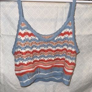 Striped Knit Tank Top in Light Blue, Red, White & Tan